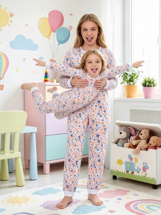Mommy And Me Star Print Matching Long Sleeve Pajama Set