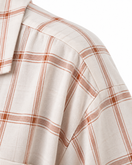 Morea Women’s Peach Plaid Long Sleeve Pajama Set