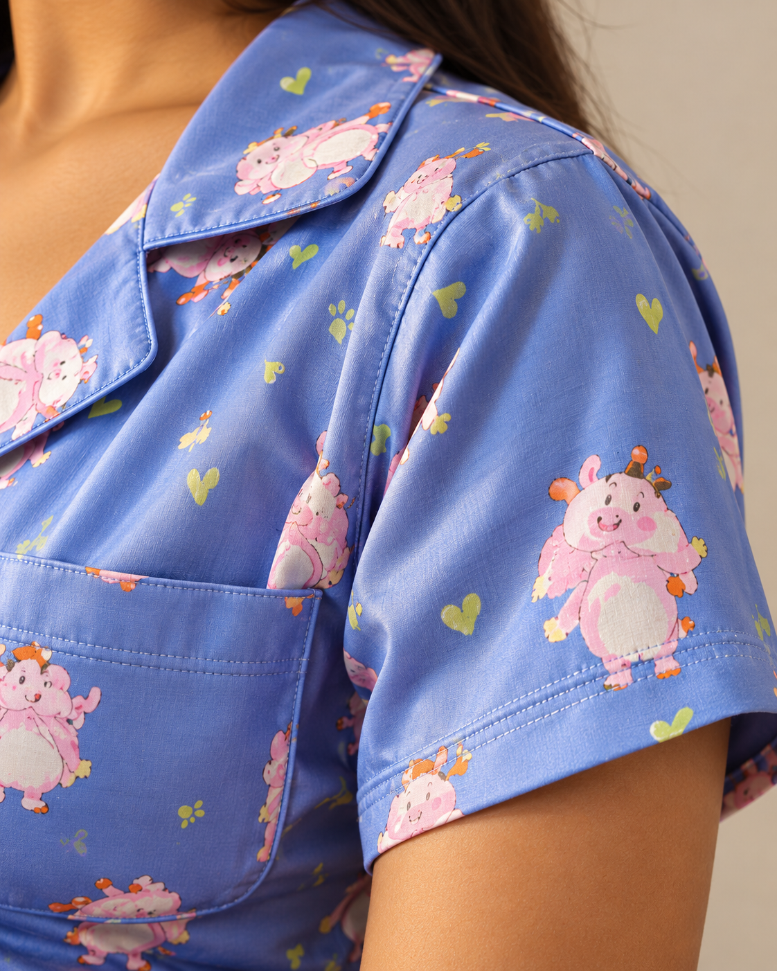Morea Women’s Blue Character Print Short Sleeve Pajama Set