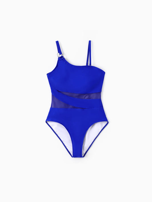 Family Matching Blue Drawstring Swim Trunks or Blue One-Piece Strap Swimsuit
Blue
