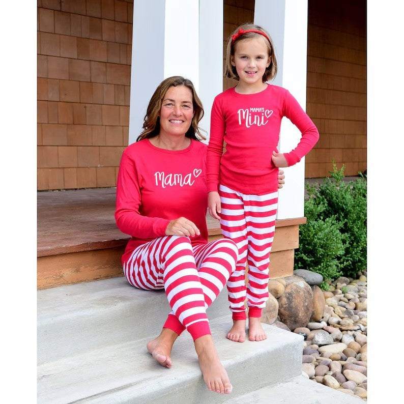 Mommy And Me Red Striped Matching Pajama Set Long Sleeve 2 Piece