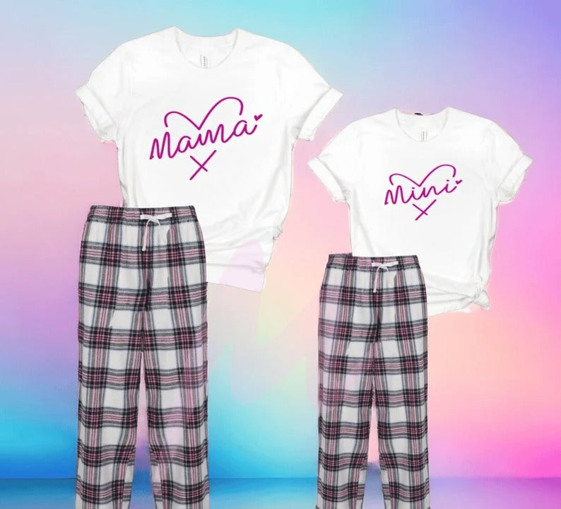 Mommy And Me Mama Mini Matching Plaid Pajama Sets