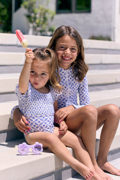 Little Delilah  Capped Sleeves One-Piece Swimsuit in Santorini Dots