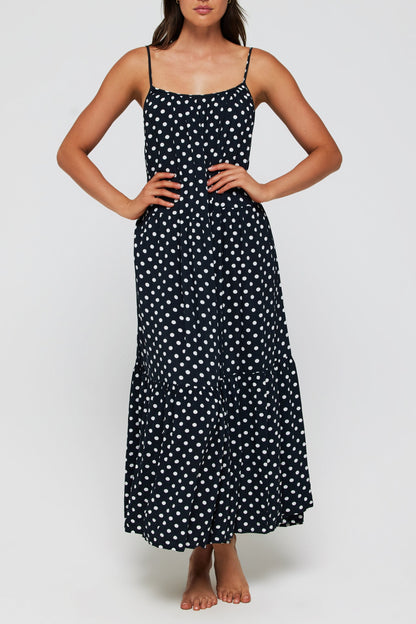 Johanna Maxi Low Scoop Back Dress Cover Up in Polka Dots - FINAL SALE