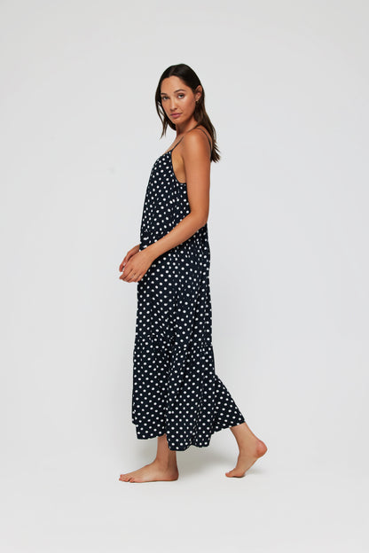 Johanna Maxi Low Scoop Back Dress Cover Up in Polka Dots - FINAL SALE