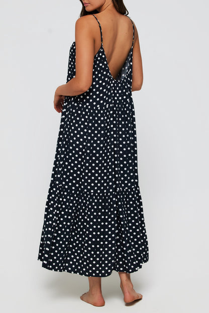 Johanna Maxi Low Scoop Back Dress Cover Up in Polka Dots - FINAL SALE
