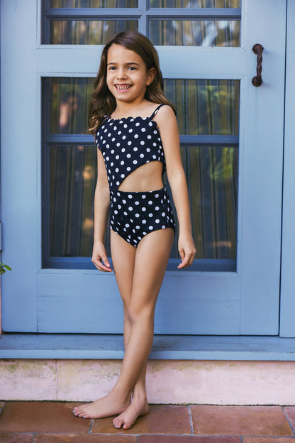 Little Becky Cut Out One Shoulder One-Piece Swimsuit in Polka Confetti - FINAL SALE