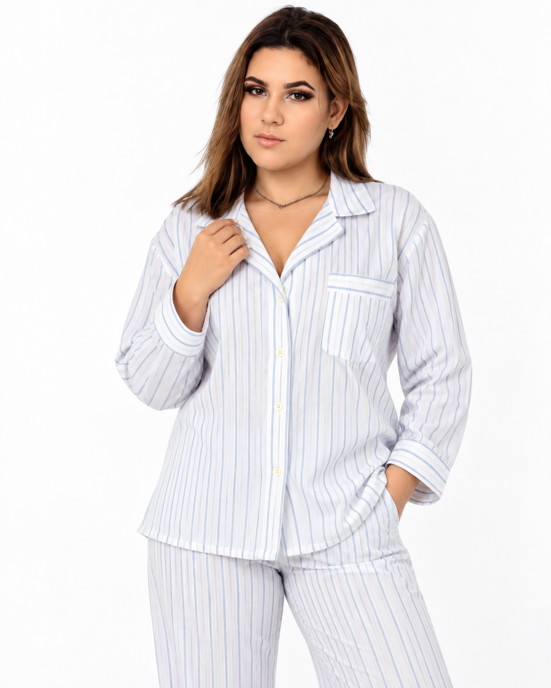 Morea Women’s Blue Stripe Long Sleeve Pajama Set