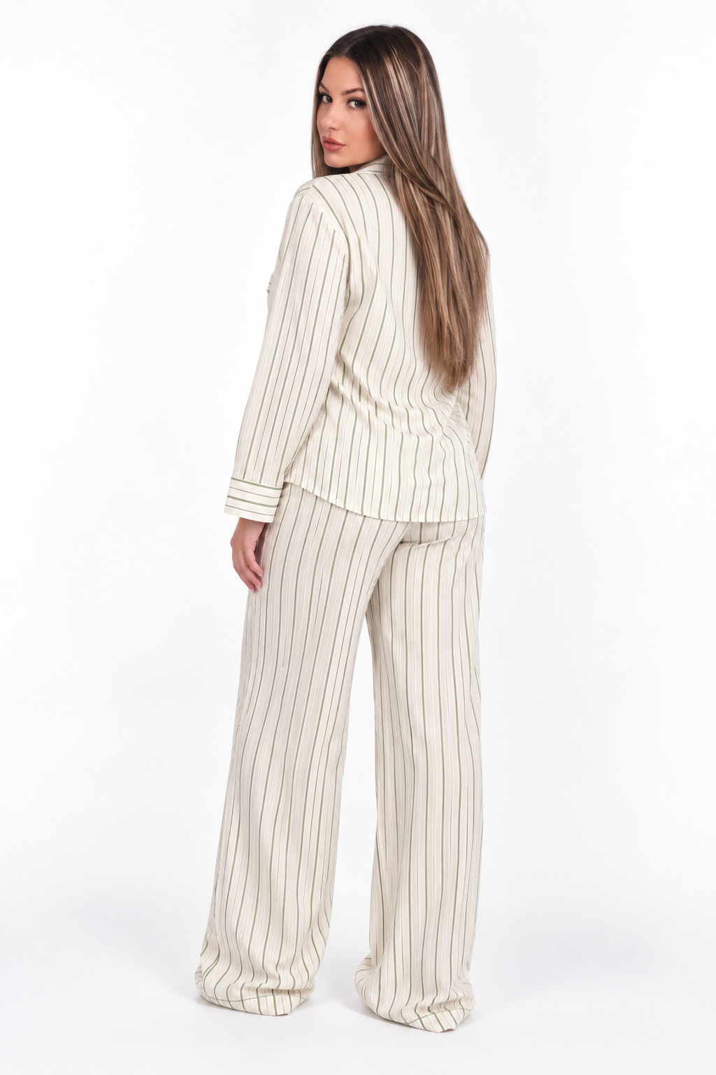 Morea Women’s Green Stripe Long Sleeve Pajama Set