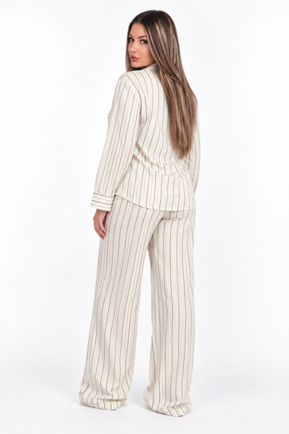 Morea Women’s Green Stripe Long Sleeve Pajama Set