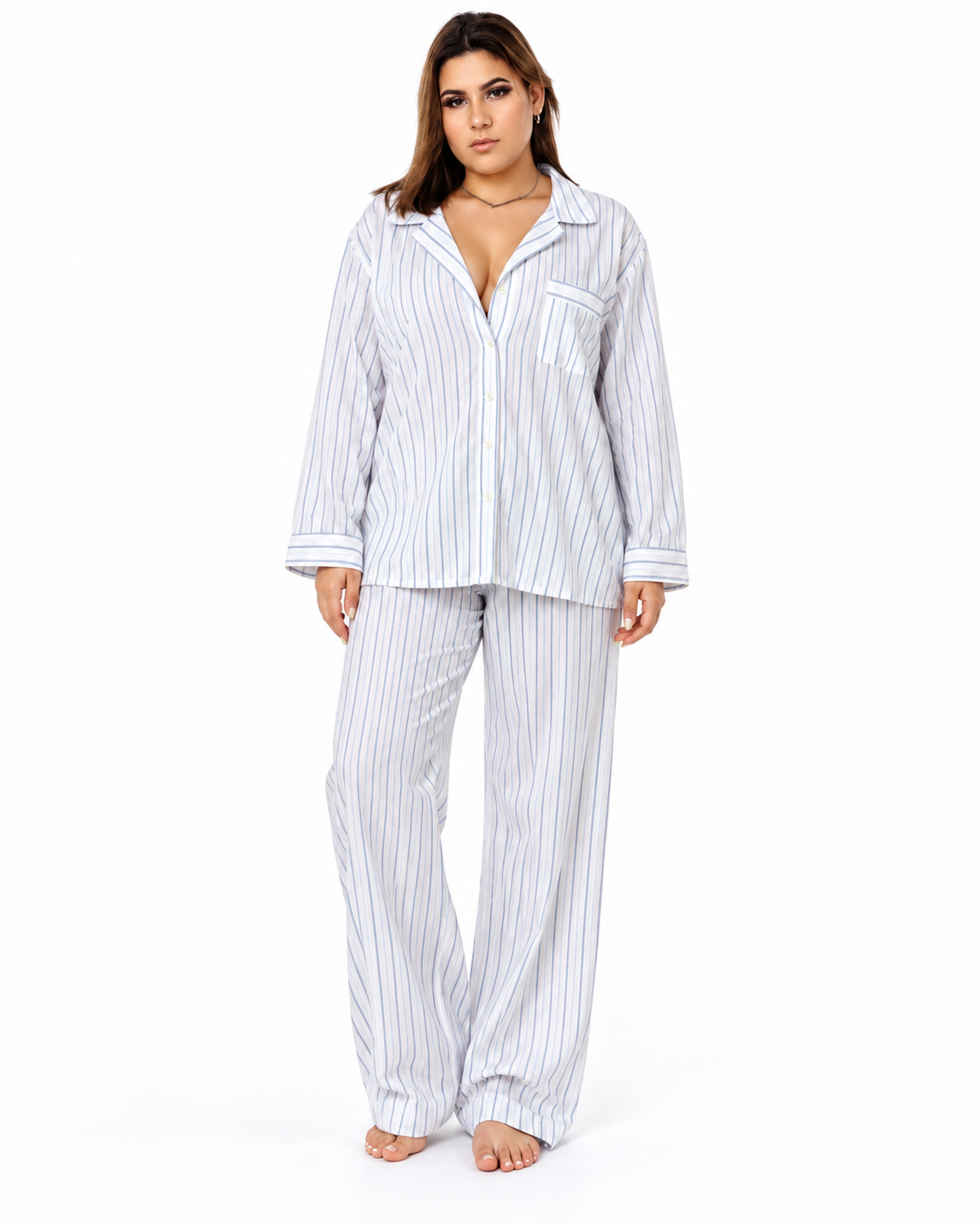 Morea Women’s Blue Stripe Long Sleeve Pajama Set