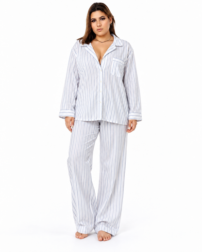 Morea Women’s Blue Stripe Long Sleeve Pajama Set