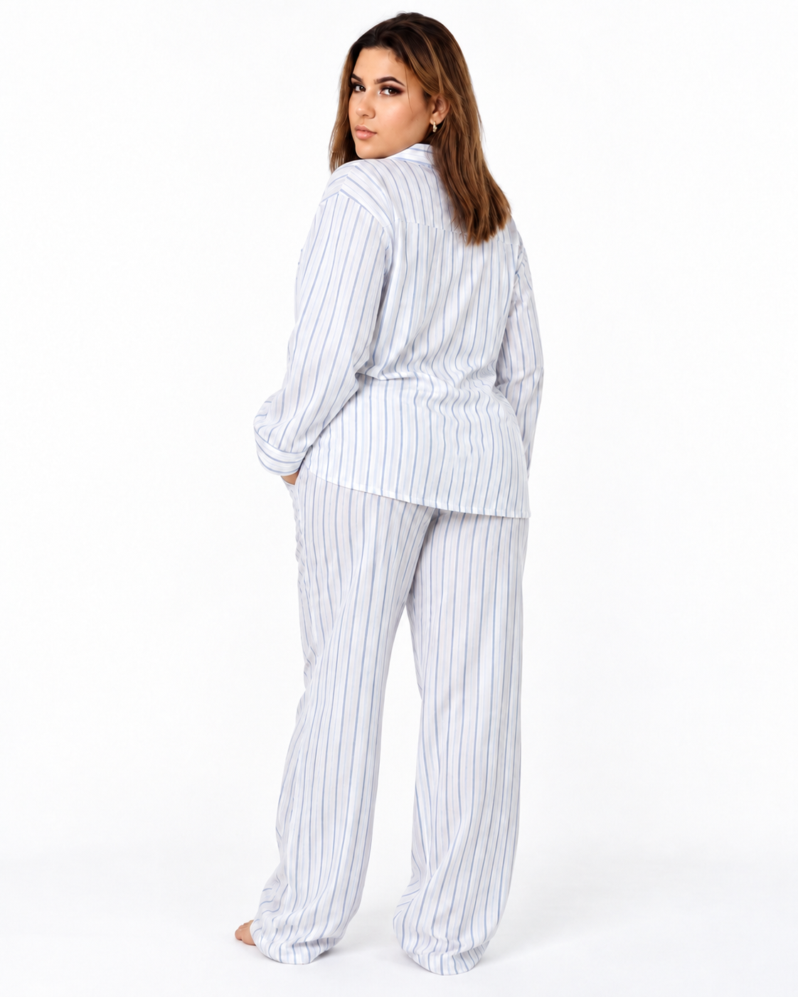 Morea Women’s Blue Stripe Long Sleeve Pajama Set