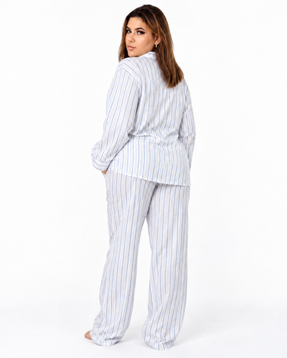 Morea Women’s Blue Stripe Long Sleeve Pajama Set