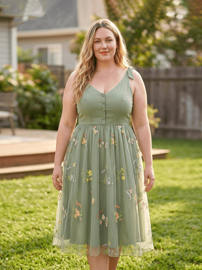 Family Matching Polo Collar Short-sleeve Shirt or V-neck Strappy Mesh Dress  Green