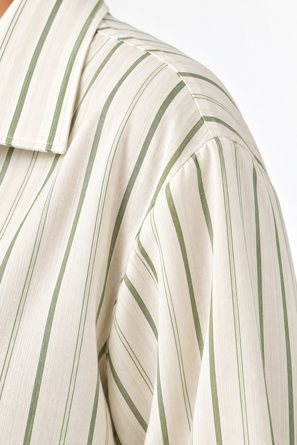 Morea Women’s Green Stripe Long Sleeve Pajama Set
