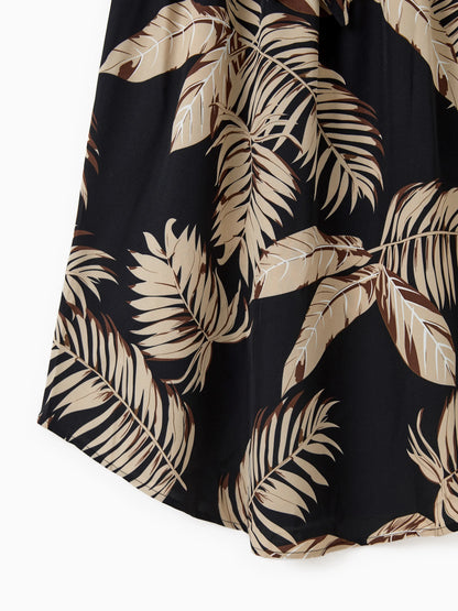 Family Matching Floral Print Belted Cami Dresses And Solid Short Sleeve Tops Sets Black