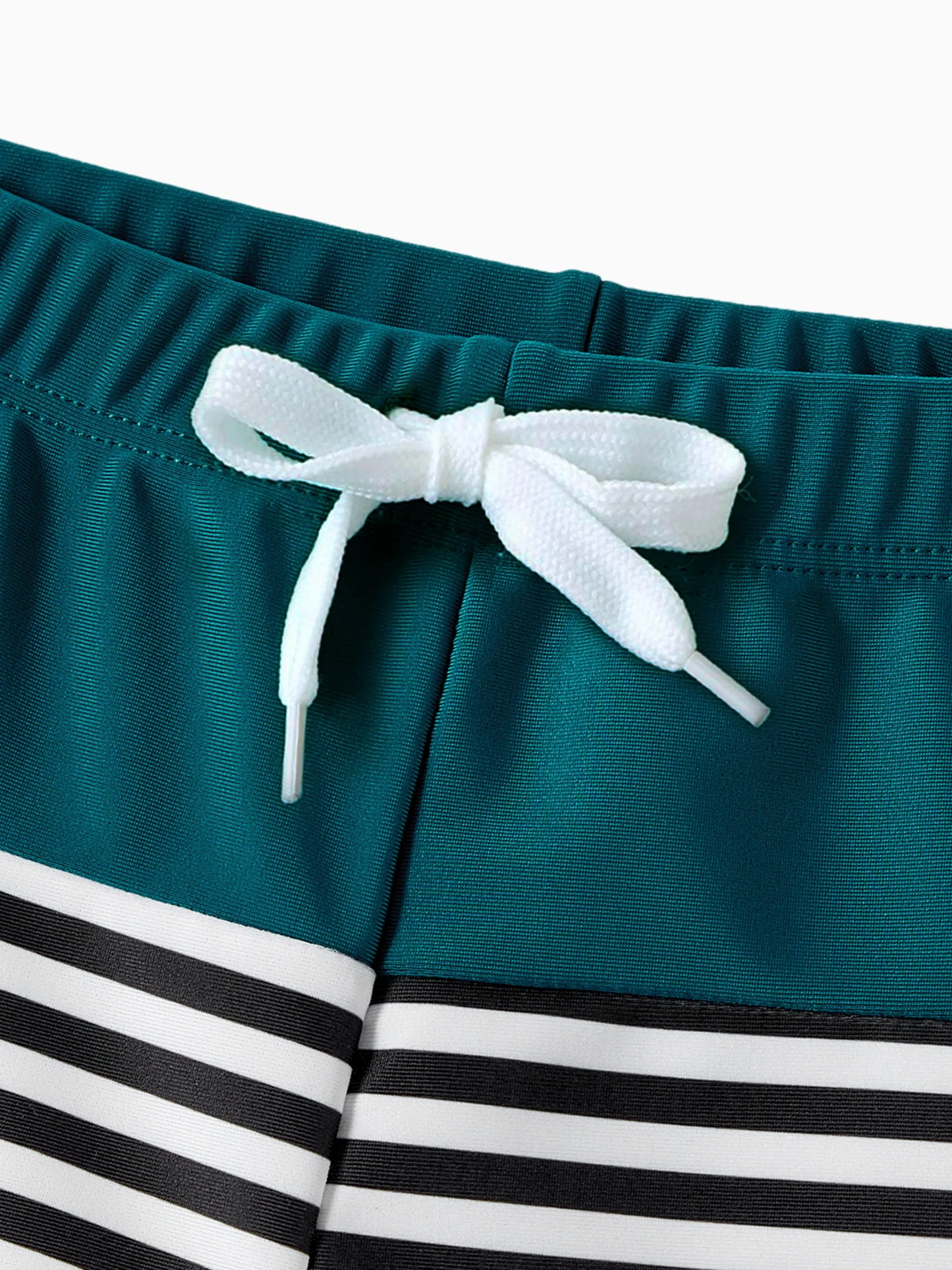 Family Matching Colorblock One Shoulder Cut Out One-piece Swimsuit and Striped Spliced Swim Trunks Shorts DeepTurquoise