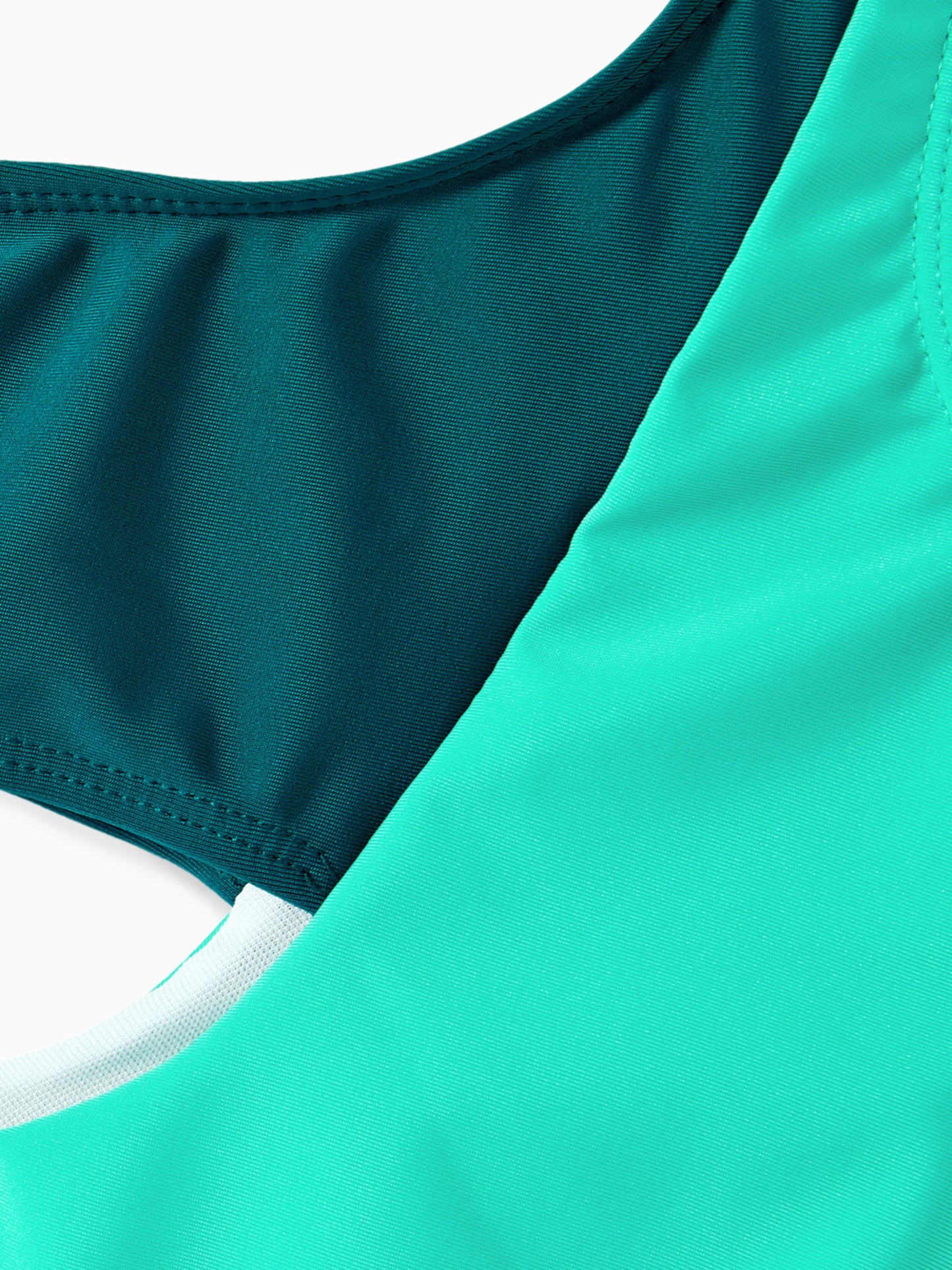 Family Matching Colorblock One Shoulder Cut Out One-piece Swimsuit and Striped Spliced Swim Trunks Shorts DeepTurquoise