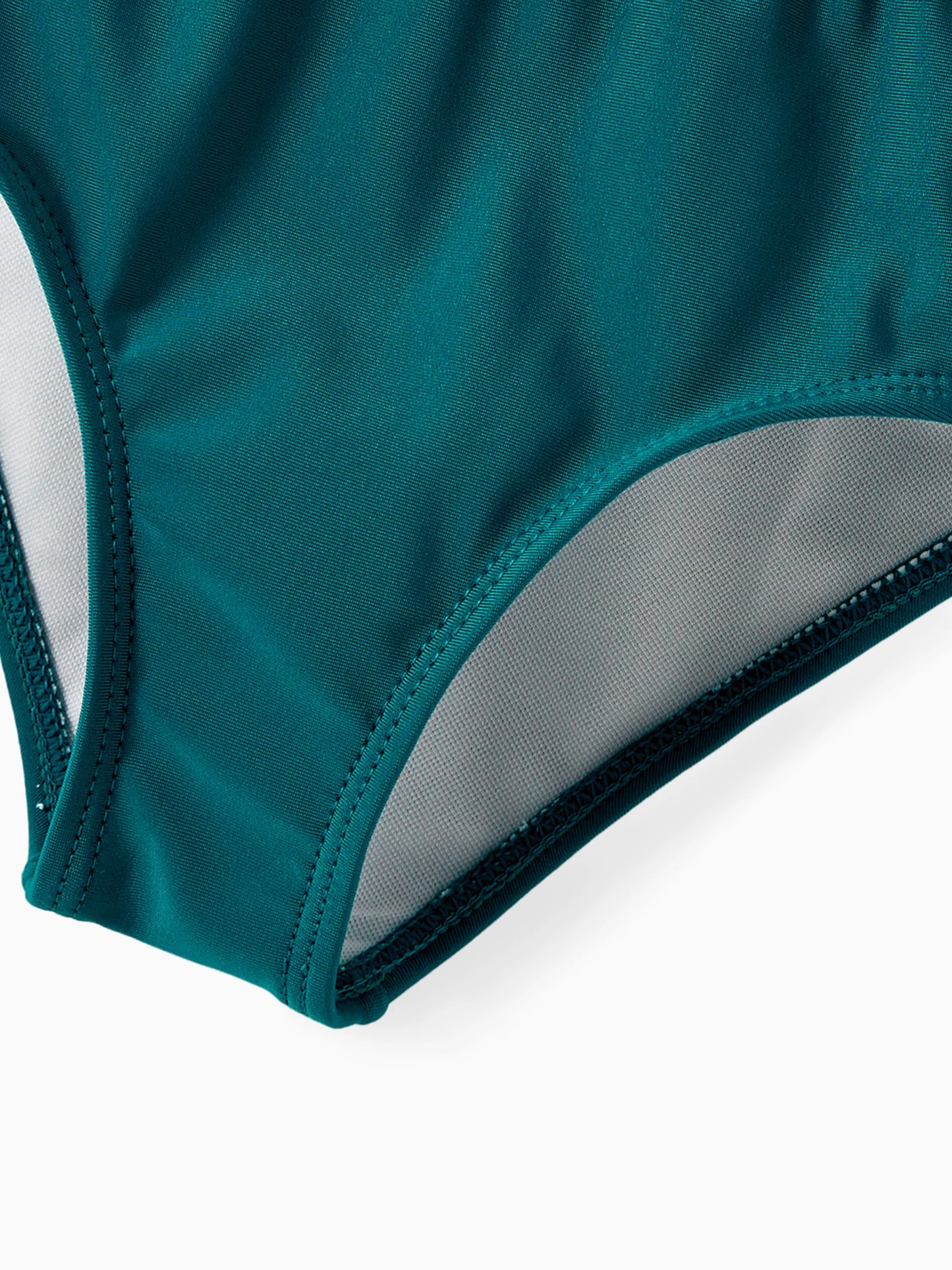 Family Matching Colorblock One Shoulder Cut Out One-piece Swimsuit and Striped Spliced Swim Trunks Shorts DeepTurquoise