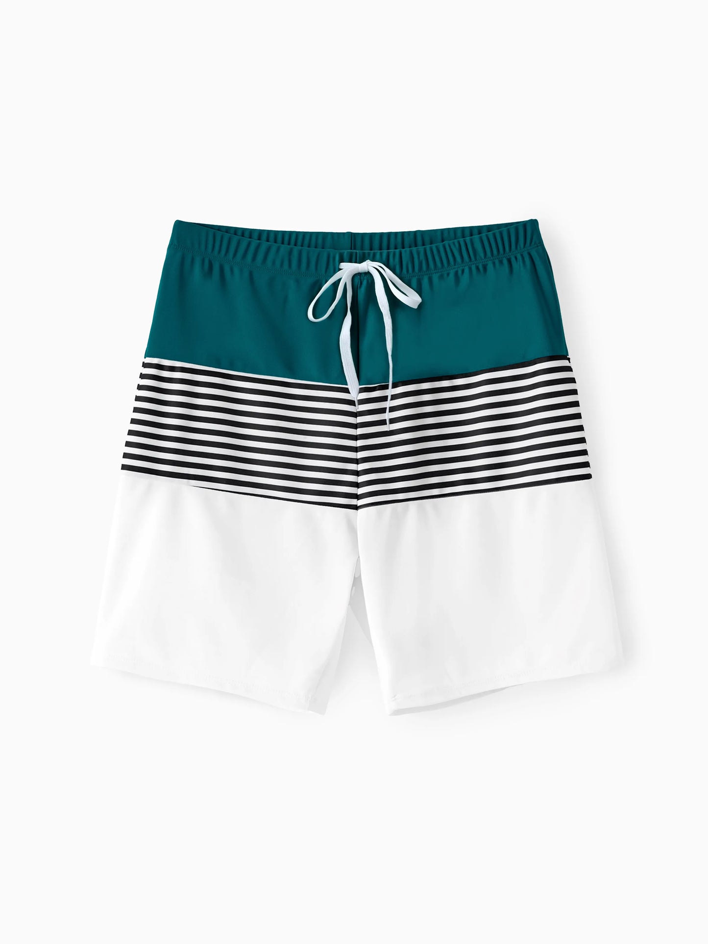 Family Matching Colorblock One Shoulder Cut Out One-piece Swimsuit and Striped Spliced Swim Trunks Shorts DeepTurquoise