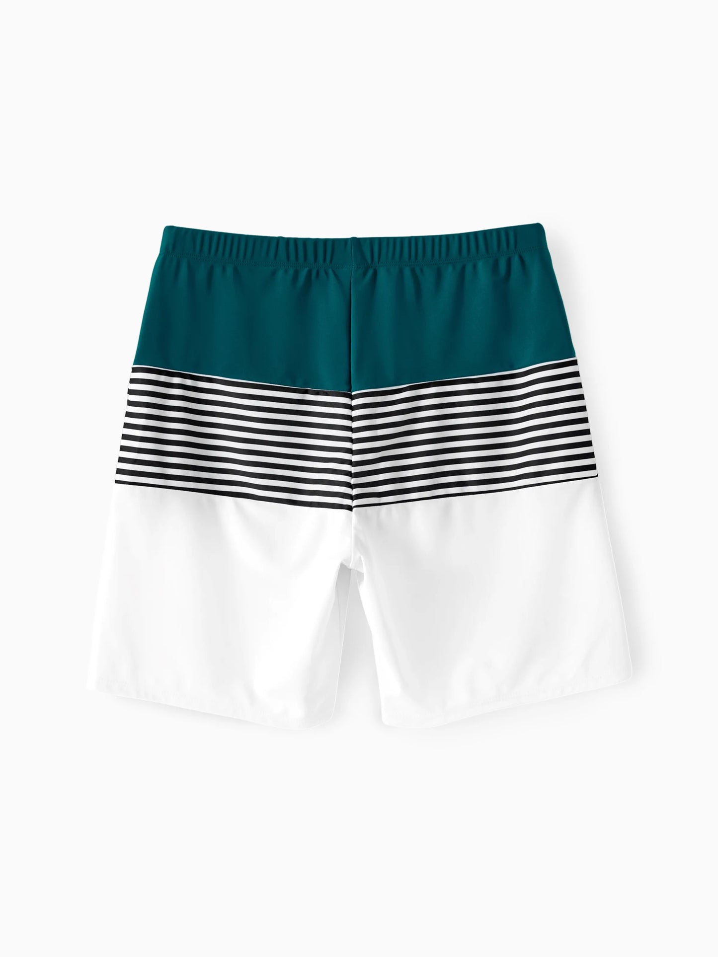 Family Matching Colorblock One Shoulder Cut Out One-piece Swimsuit and Striped Spliced Swim Trunks Shorts DeepTurquoise