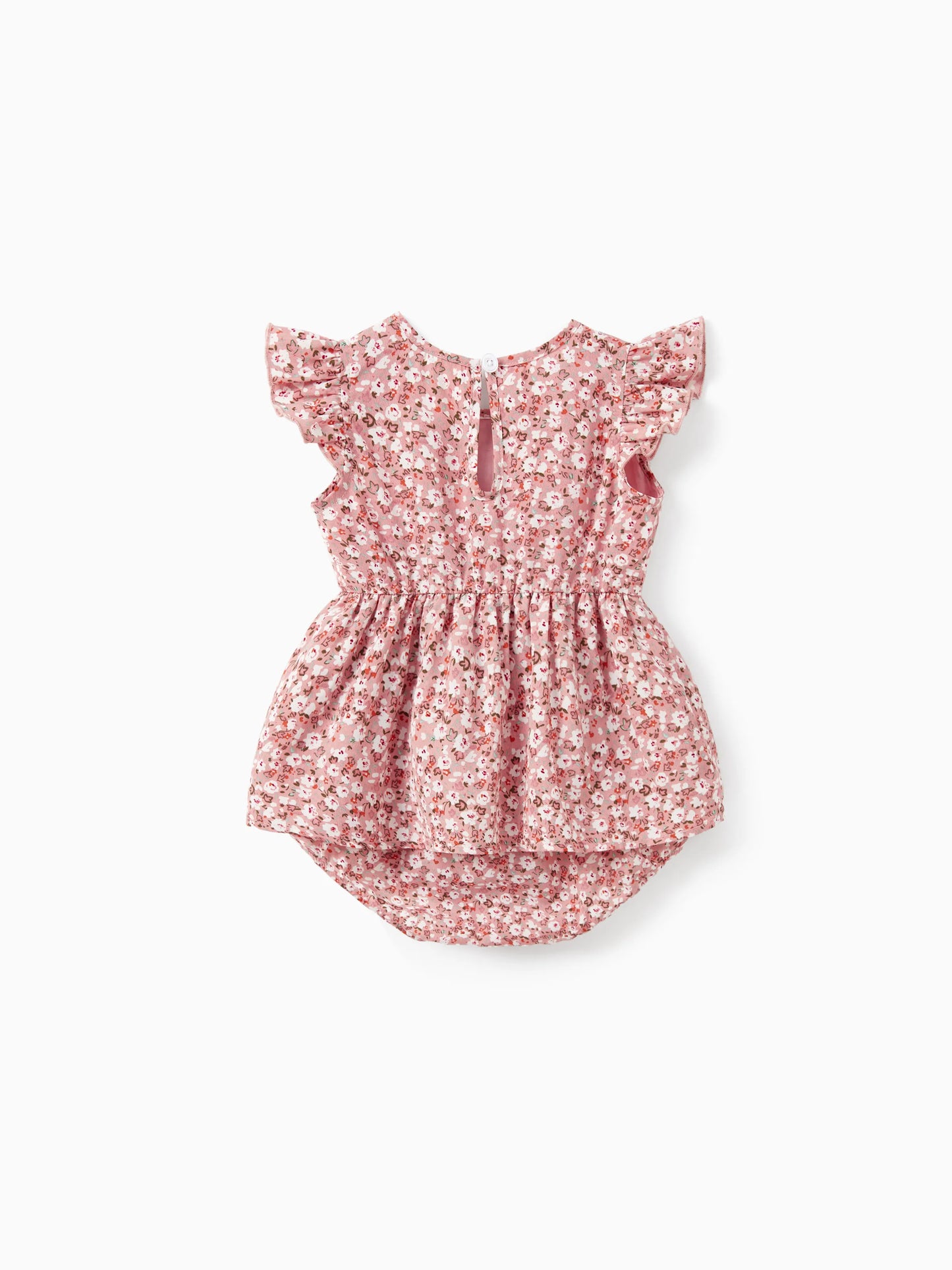 Family Matching Blue Cotton Colorblock Tee Shirt or Floral Print Smocking Puff-sleeve Dress Set  Pink