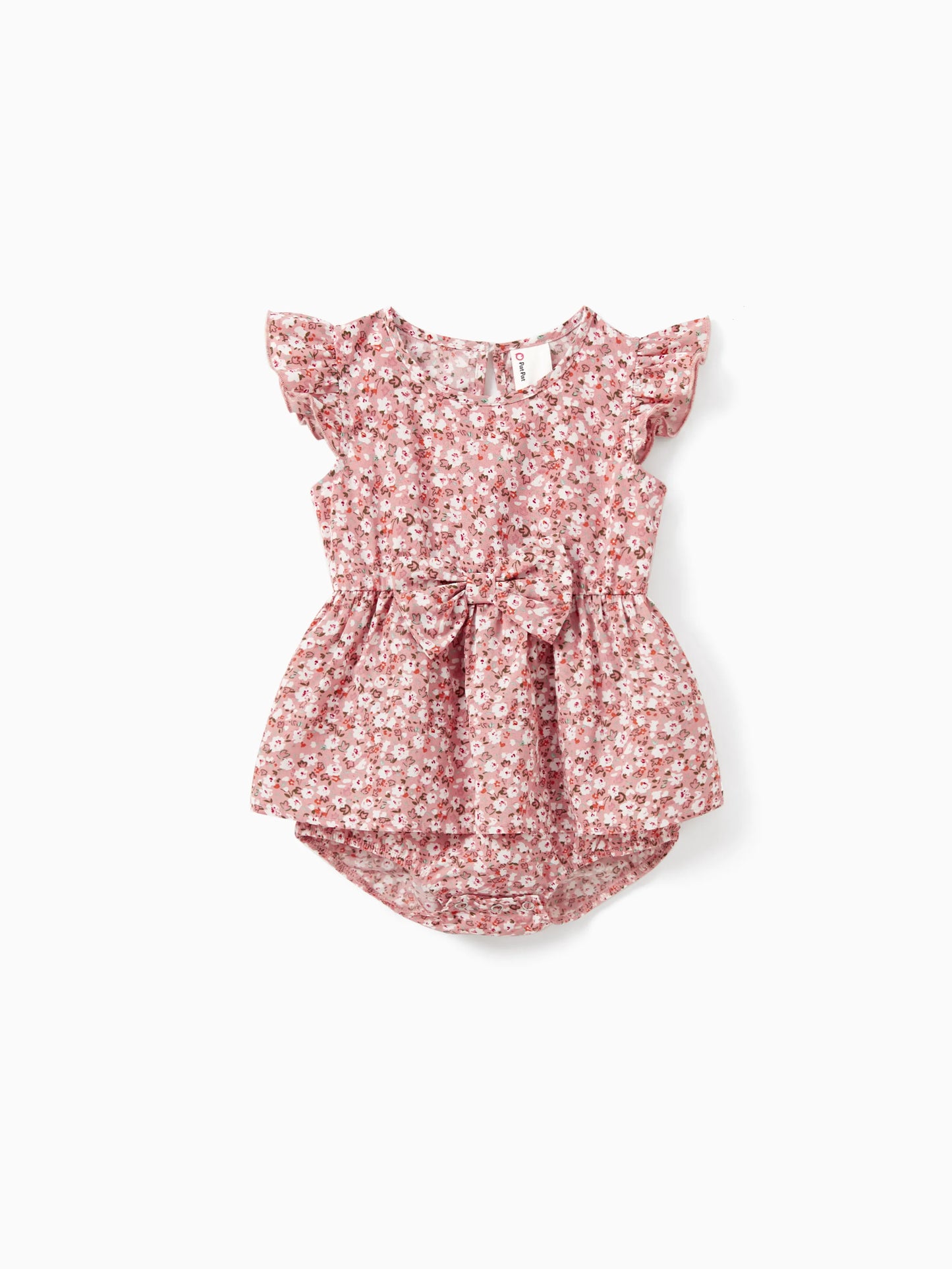 Family Matching Blue Cotton Colorblock Tee Shirt or Floral Print Smocking Puff-sleeve Dress Set  Pink