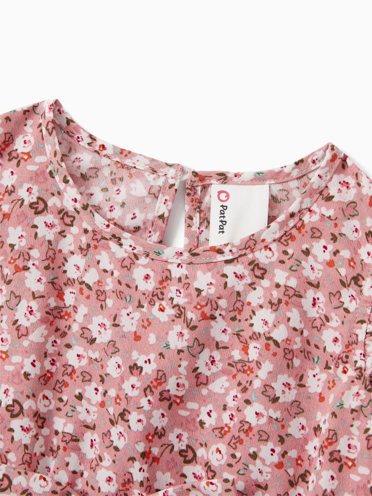 Family Matching Blue Cotton Colorblock Tee Shirt or Floral Print Smocking Puff-sleeve Dress Set  Pink