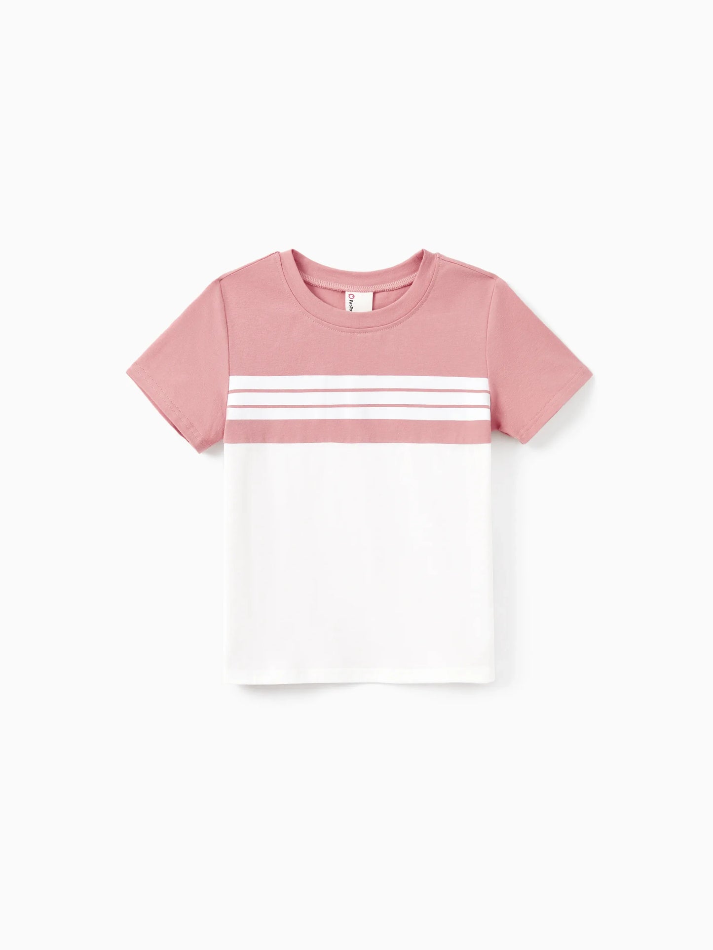 Family Matching Blue Cotton Colorblock Tee Shirt or Floral Print Smocking Puff-sleeve Dress Set  Pink