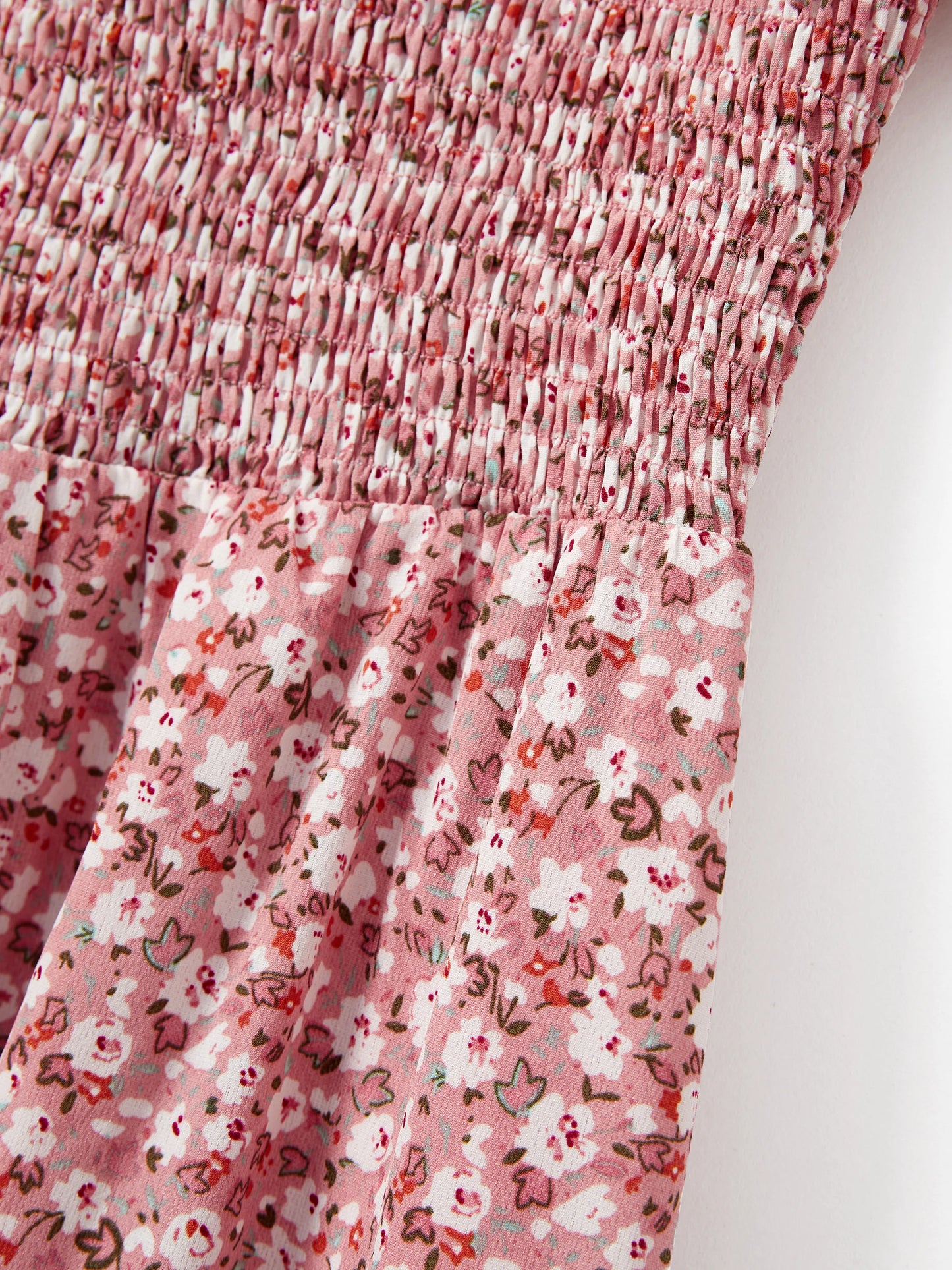 Family Matching Blue Cotton Colorblock Tee Shirt or Floral Print Smocking Puff-sleeve Dress Set  Pink