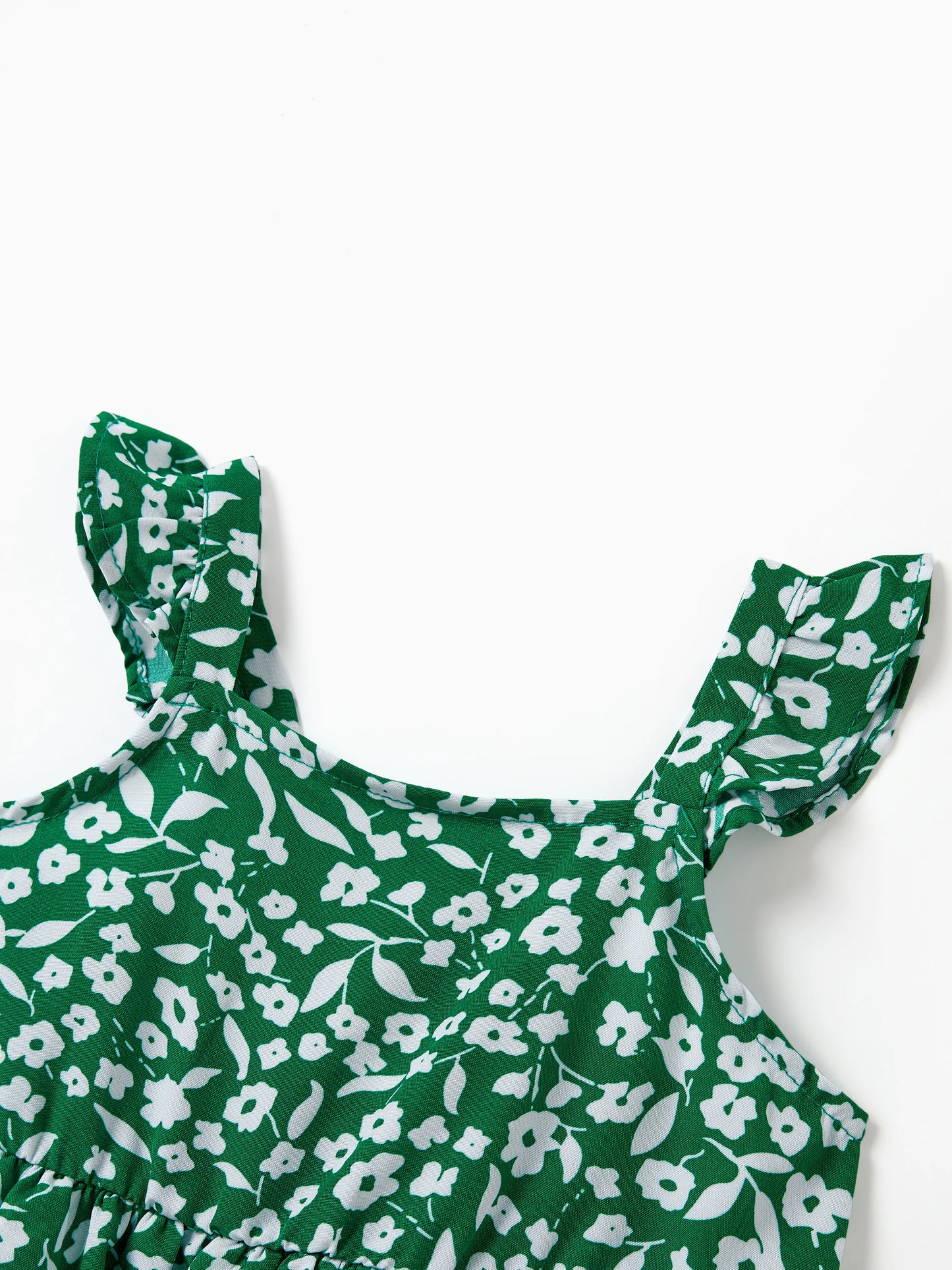 Matching Floral Print Green Smocked Strap Jumpsuits for Mommy and Me Green