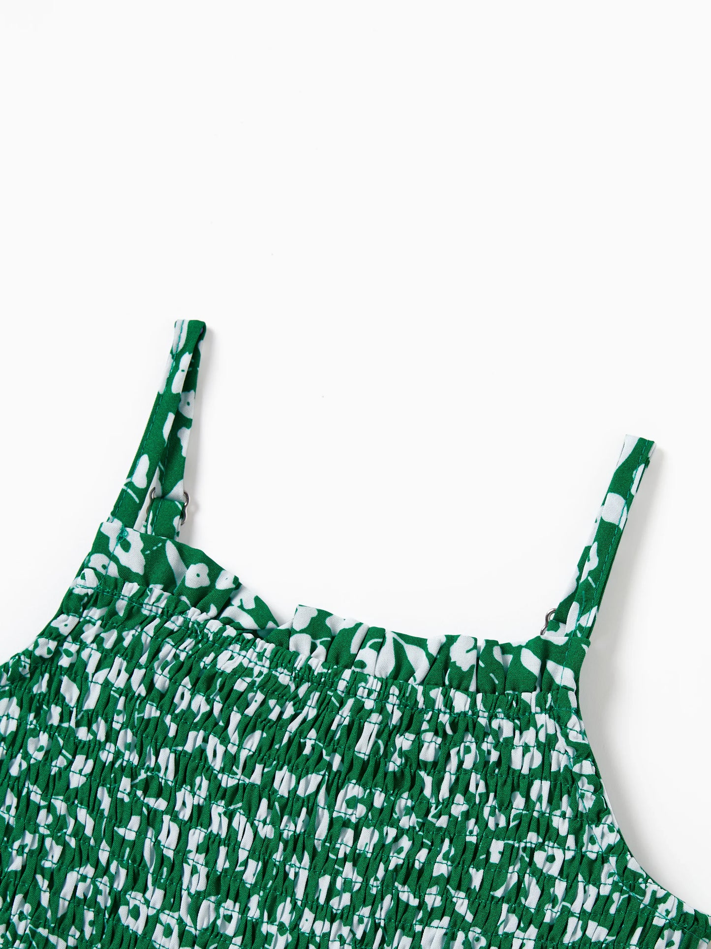 Matching Floral Print Green Smocked Strap Jumpsuits for Mommy and Me Green