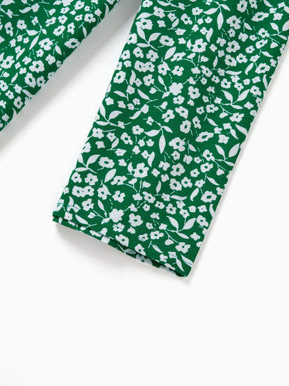 Matching Floral Print Green Smocked Strap Jumpsuits for Mommy and Me Green