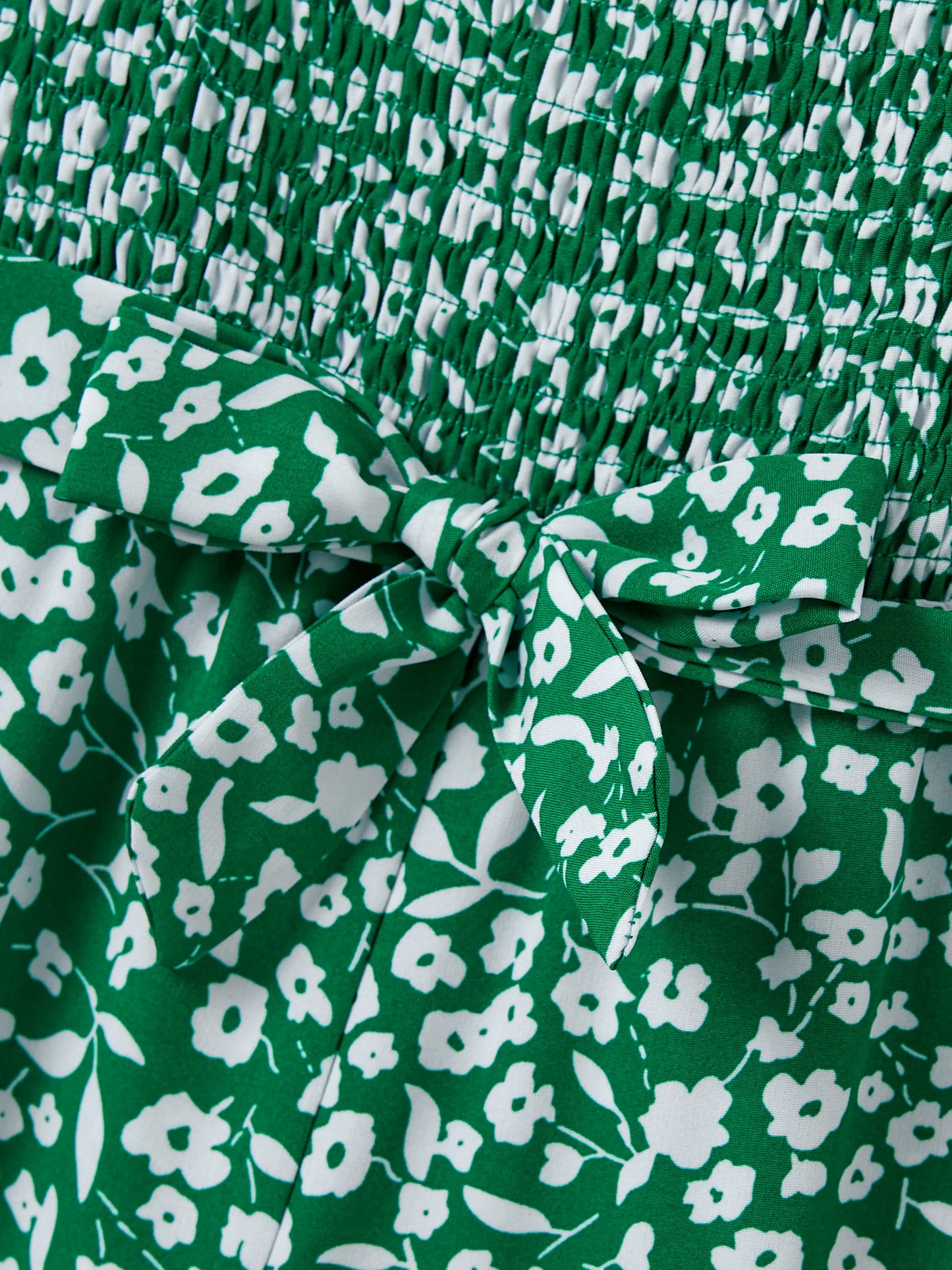 Matching Floral Print Green Smocked Strap Jumpsuits for Mommy and Me Green