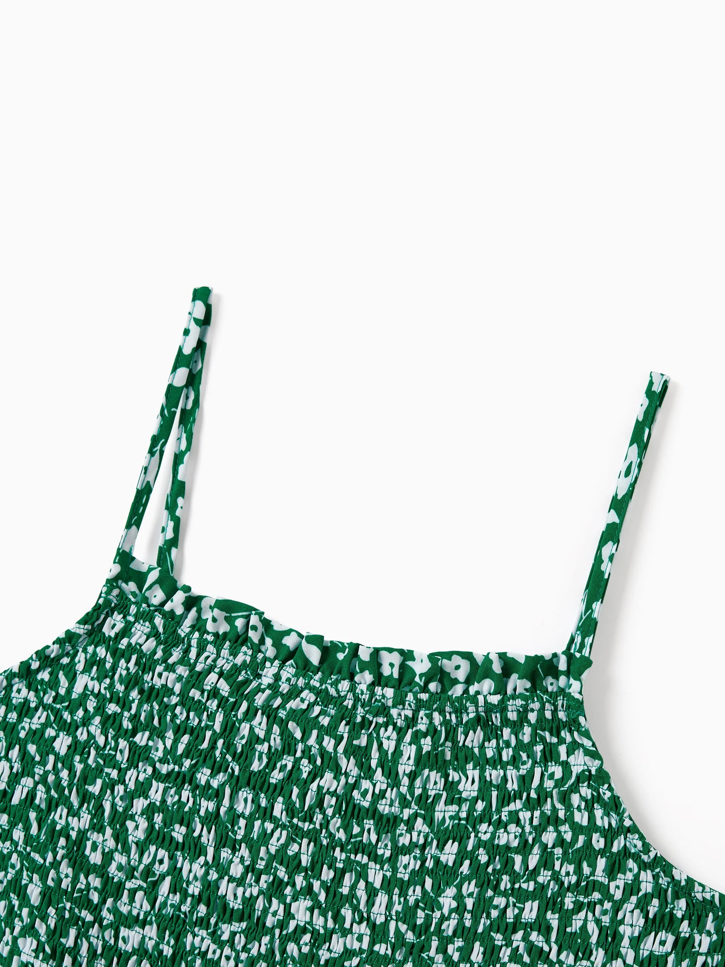 Matching Floral Print Green Smocked Strap Jumpsuits for Mommy and Me Green