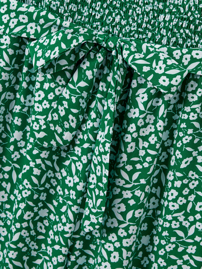 Matching Floral Print Green Smocked Strap Jumpsuits for Mommy and Me Green