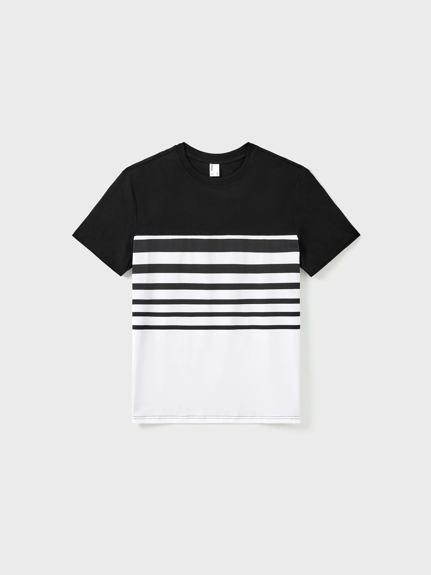 Family Matching Cotton Set Black and White Stripe T-shirt or Strap Bodycon Dress Black+White