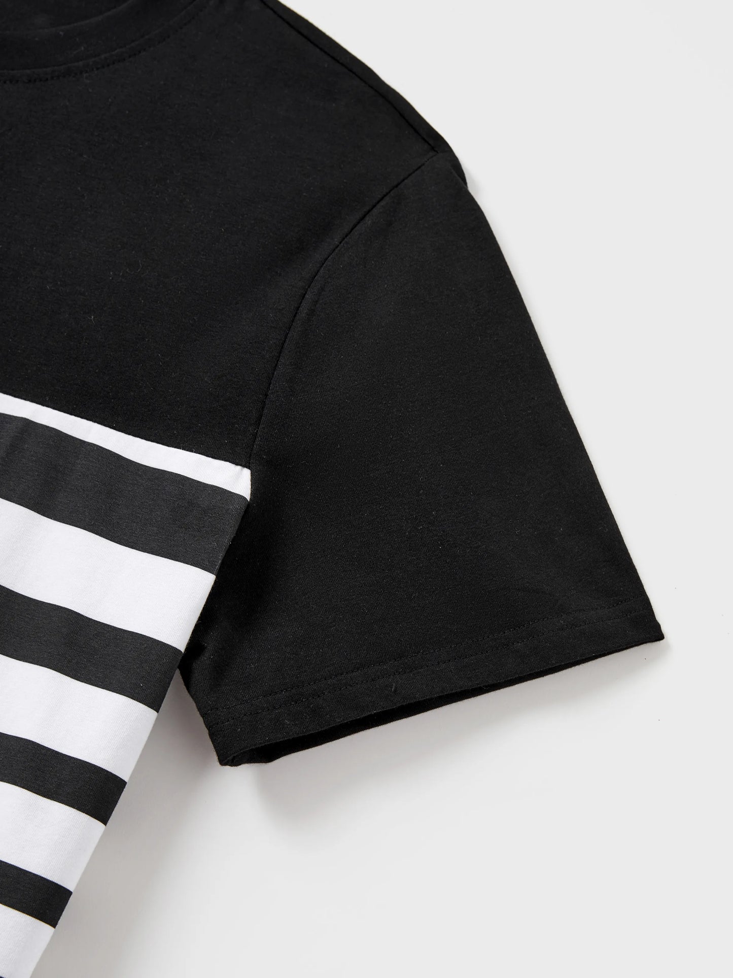 Family Matching Cotton Set Black and White Stripe T-shirt or Strap Bodycon Dress Black+White