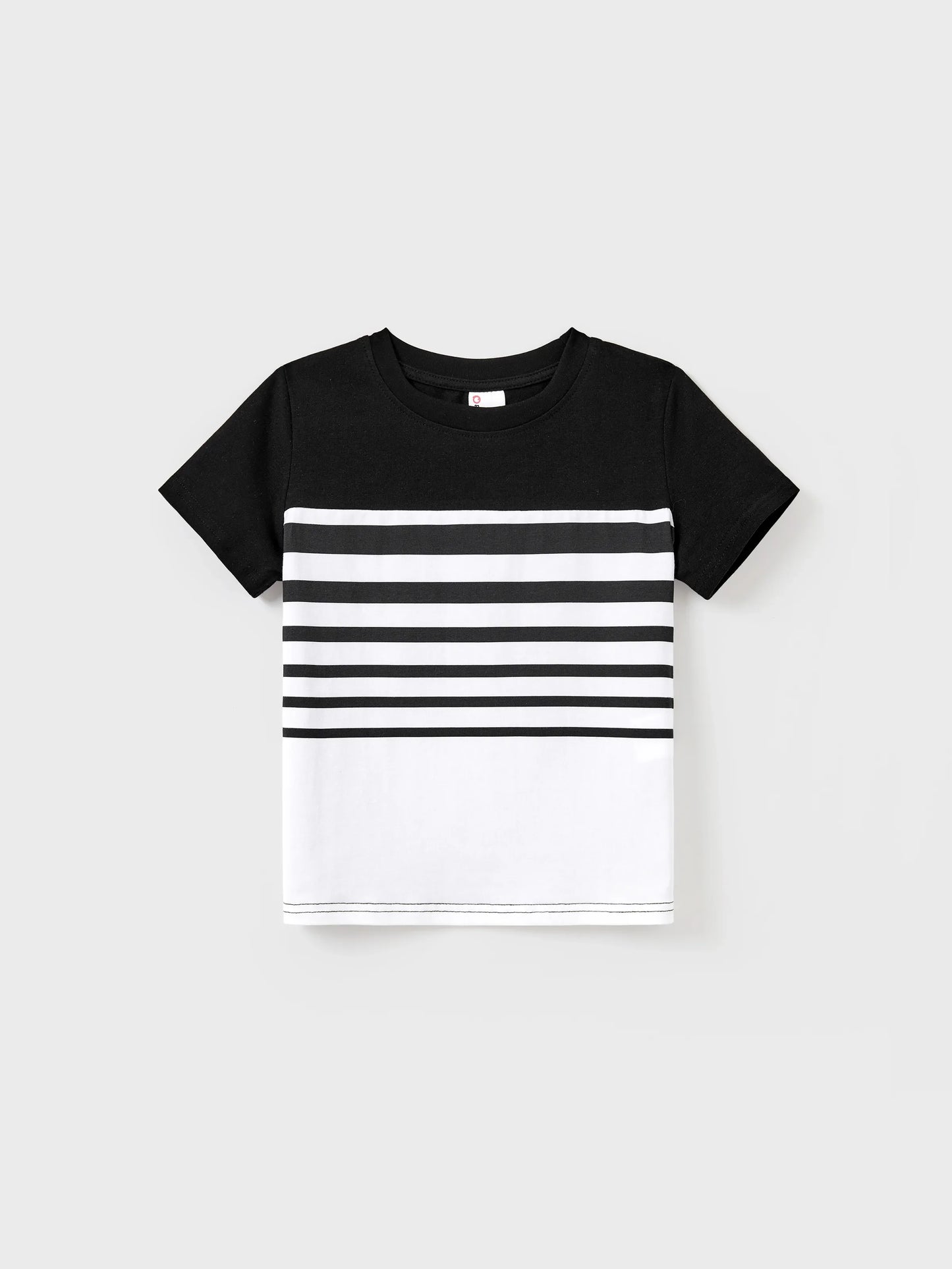 Family Matching Cotton Set Black and White Stripe T-shirt or Strap Bodycon Dress Black+White