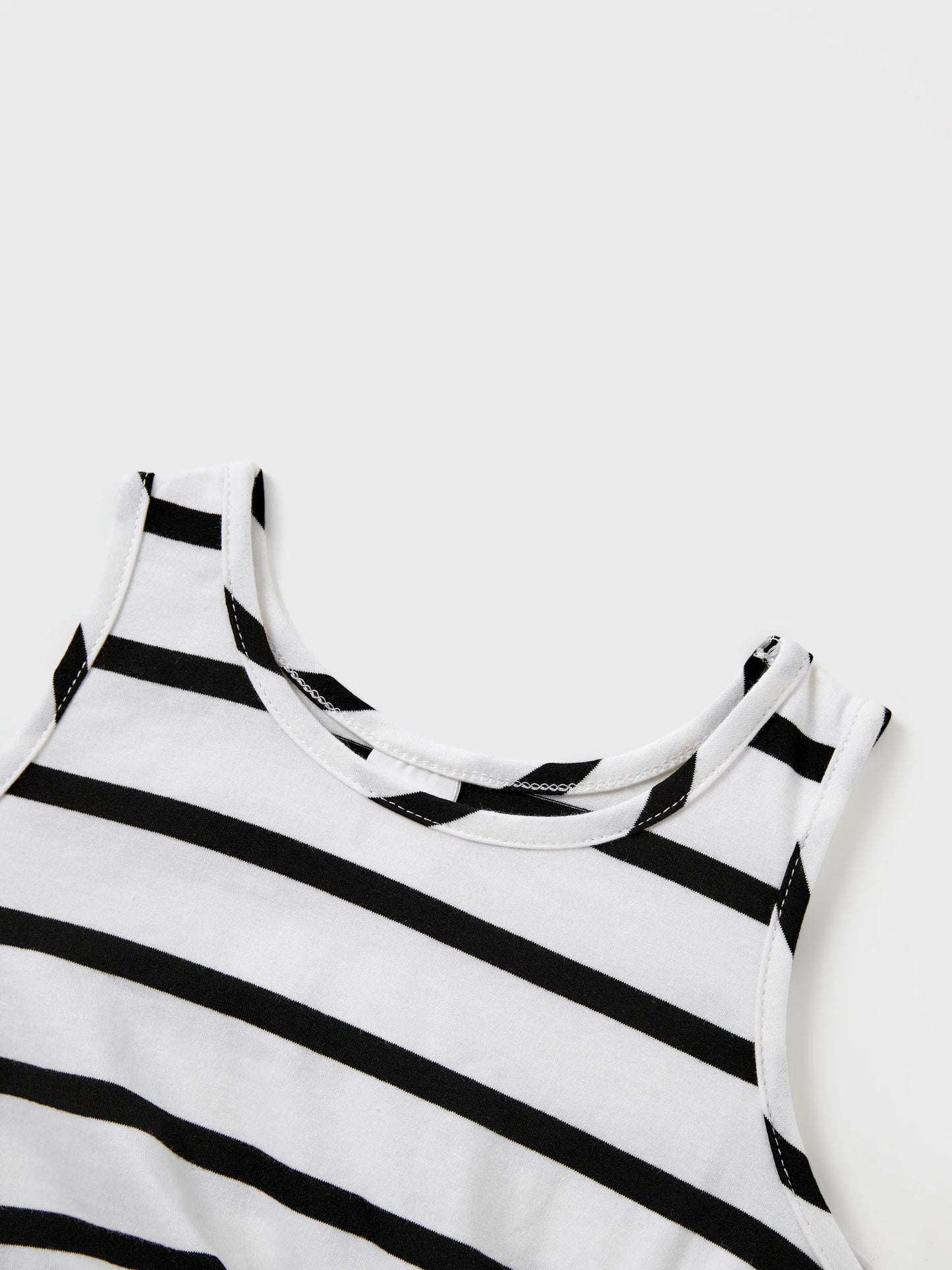 Family Matching Cotton Set Black and White Stripe T-shirt or Strap Bodycon Dress Black+White