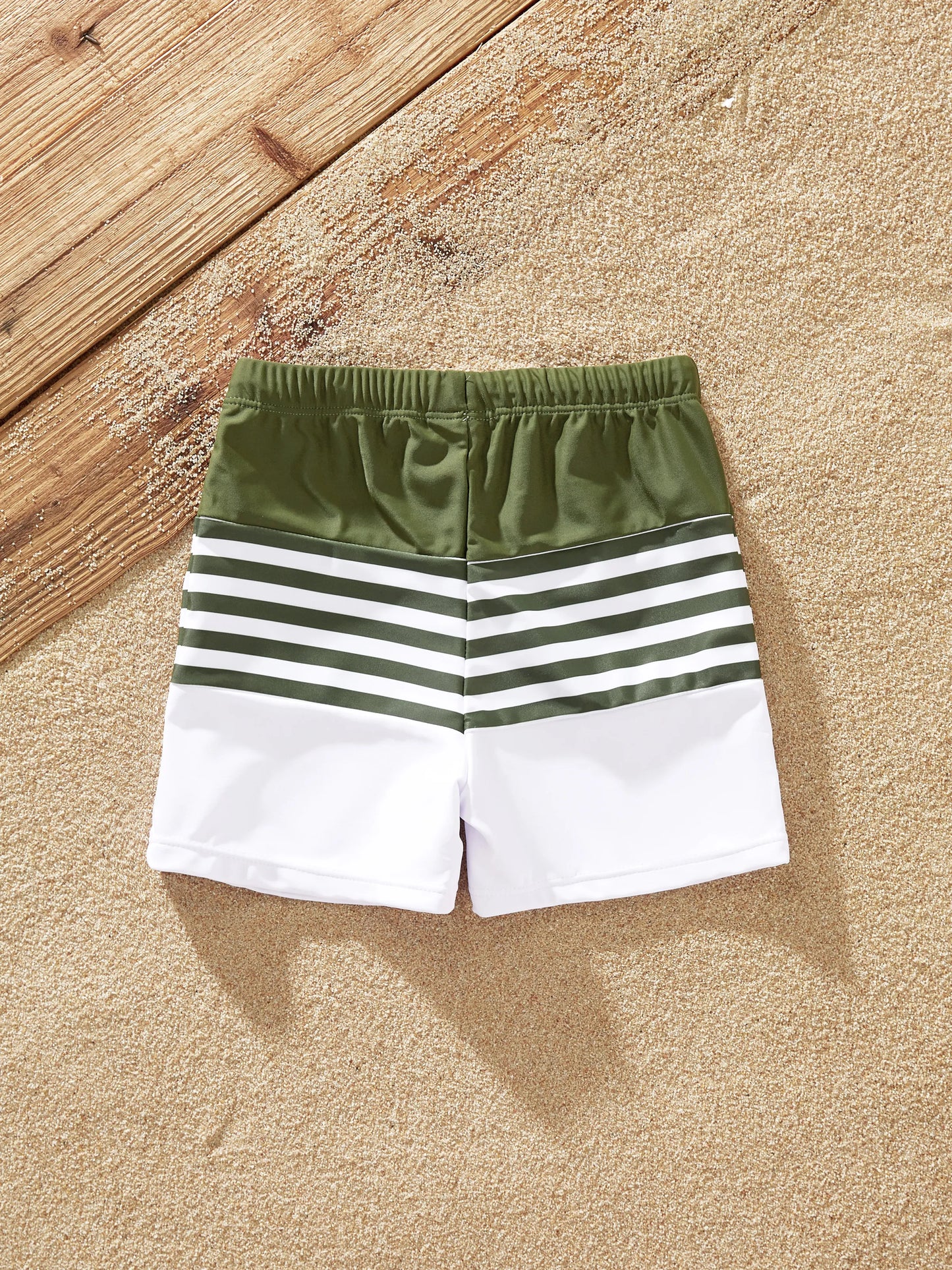Family Matching Colorblock Stripe Swim Trunks or One Piece One Shoulder Swimsuit Army green