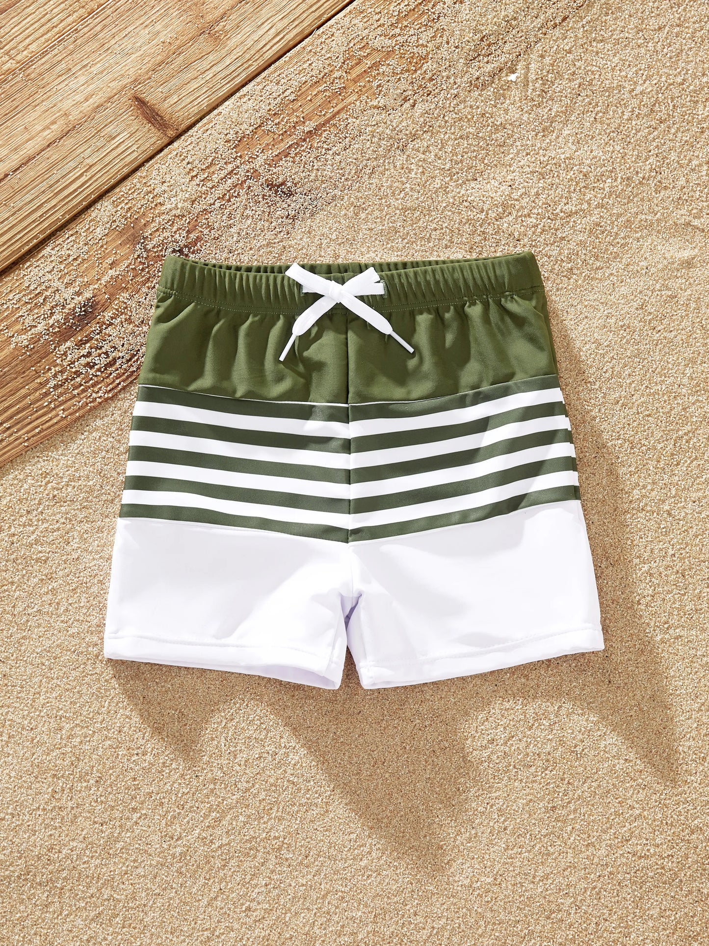 Family Matching Colorblock Stripe Swim Trunks or One Piece One Shoulder Swimsuit Army green