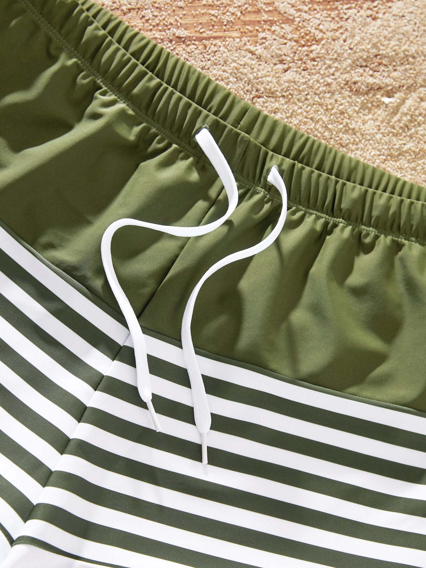 Family Matching Colorblock Stripe Swim Trunks or One Piece One Shoulder Swimsuit Army green