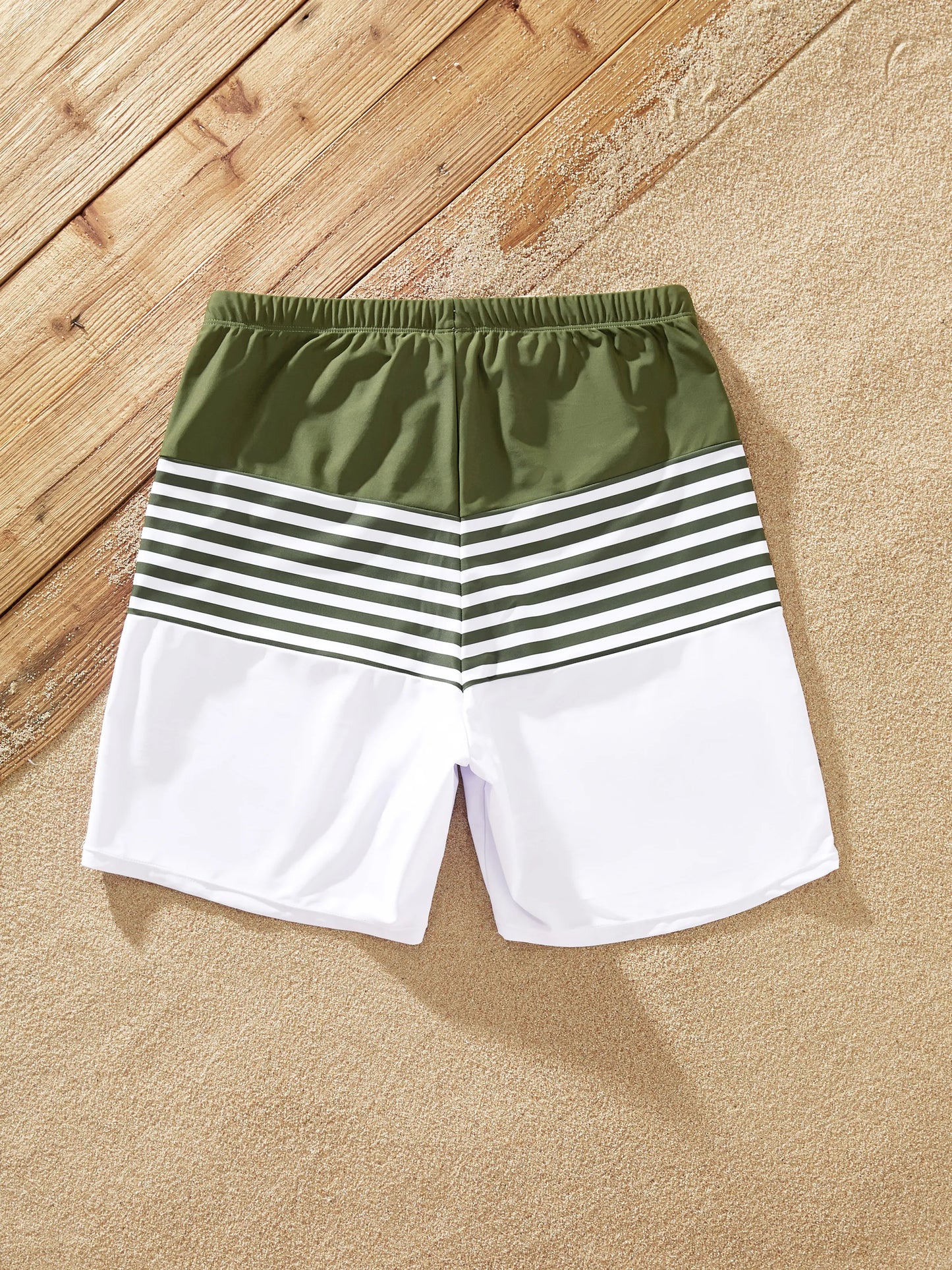 Family Matching Colorblock Stripe Swim Trunks or One Piece One Shoulder Swimsuit Army green