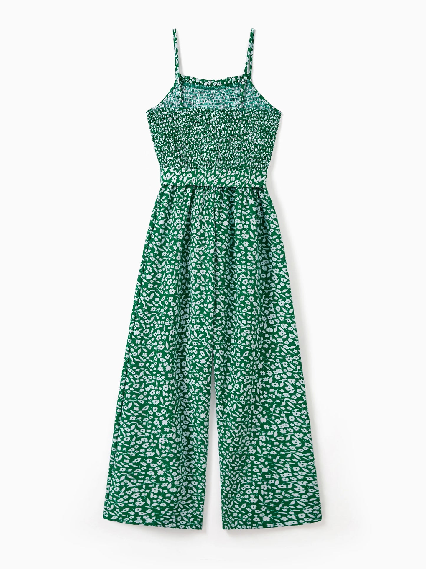 Matching Floral Print Green Smocked Strap Jumpsuits for Mommy and Me Green