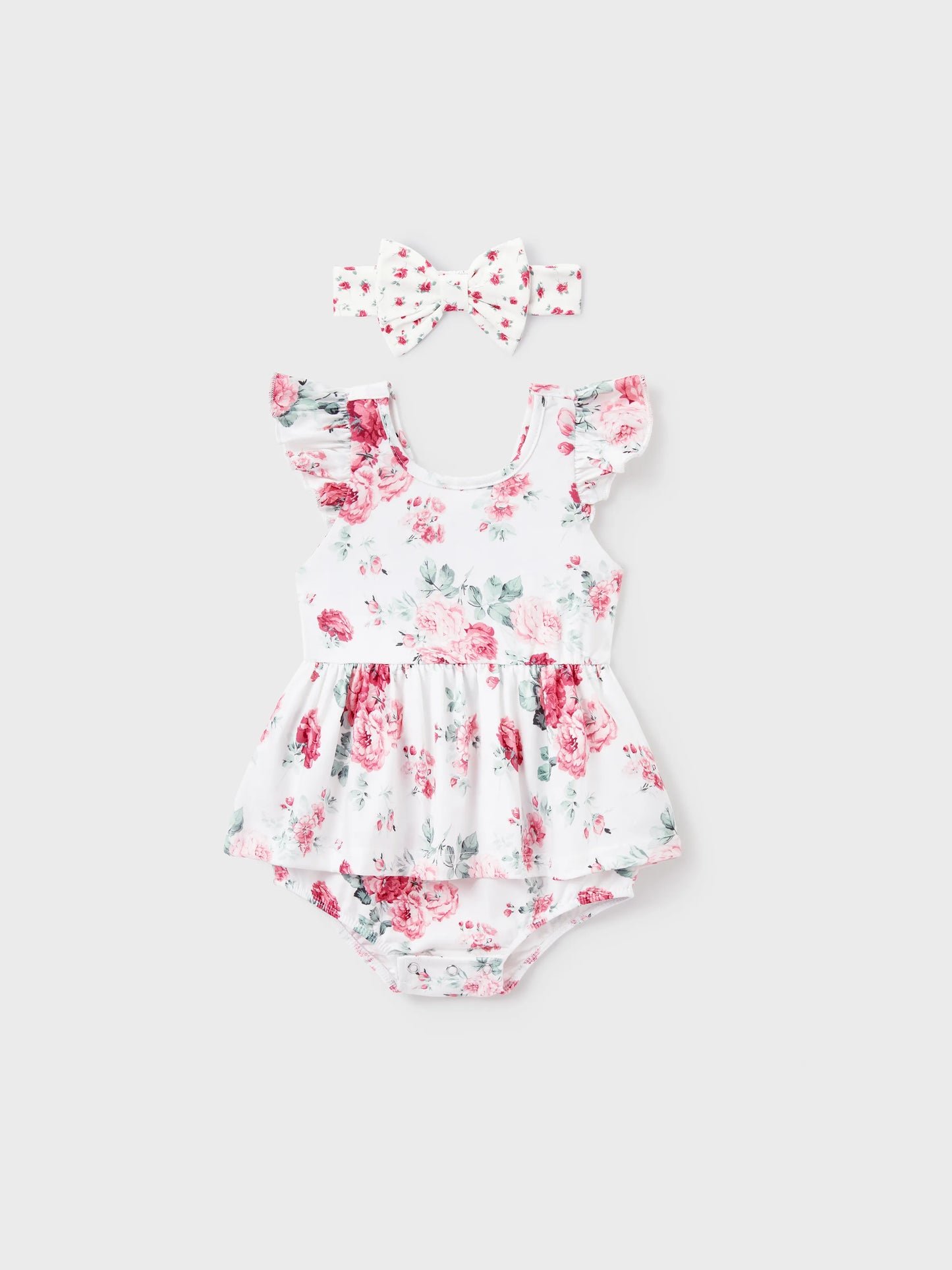 Family Matching Outfits Set Solid Color Short-sleeve Polo Collar Shirt or Flower Print Hollow out Dress  Pink