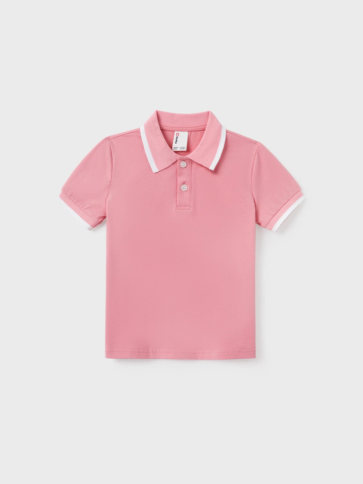 Family Matching Outfits Set Solid Color Short-sleeve Polo Collar Shirt or Flower Print Hollow out Dress  Pink
