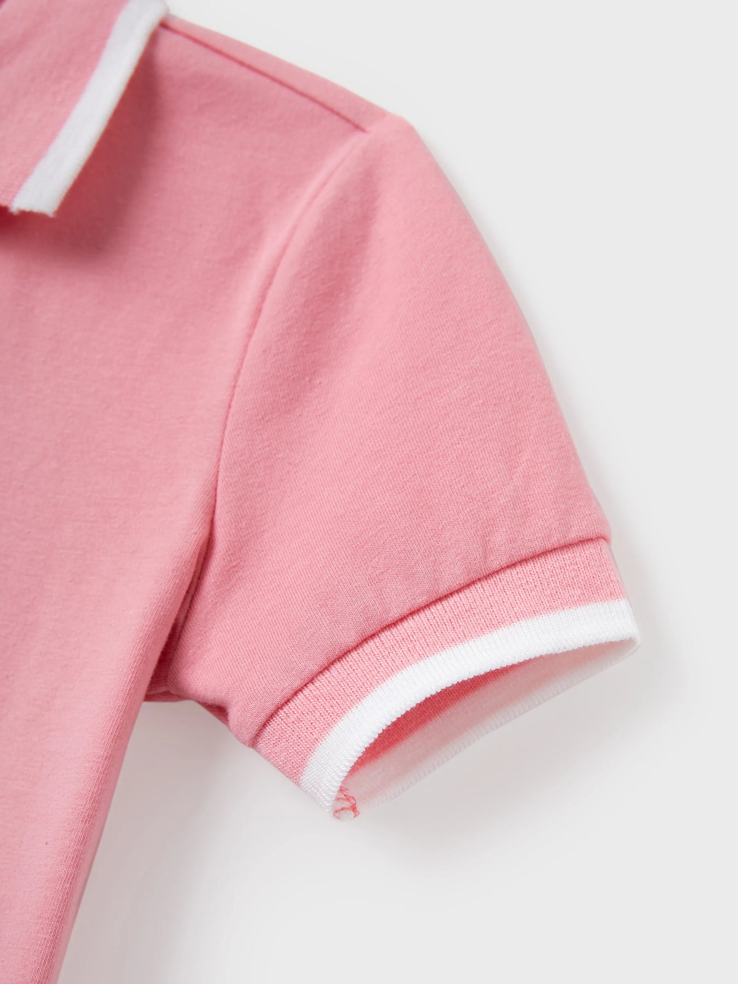 Family Matching Outfits Set Solid Color Short-sleeve Polo Collar Shirt or Flower Print Hollow out Dress  Pink