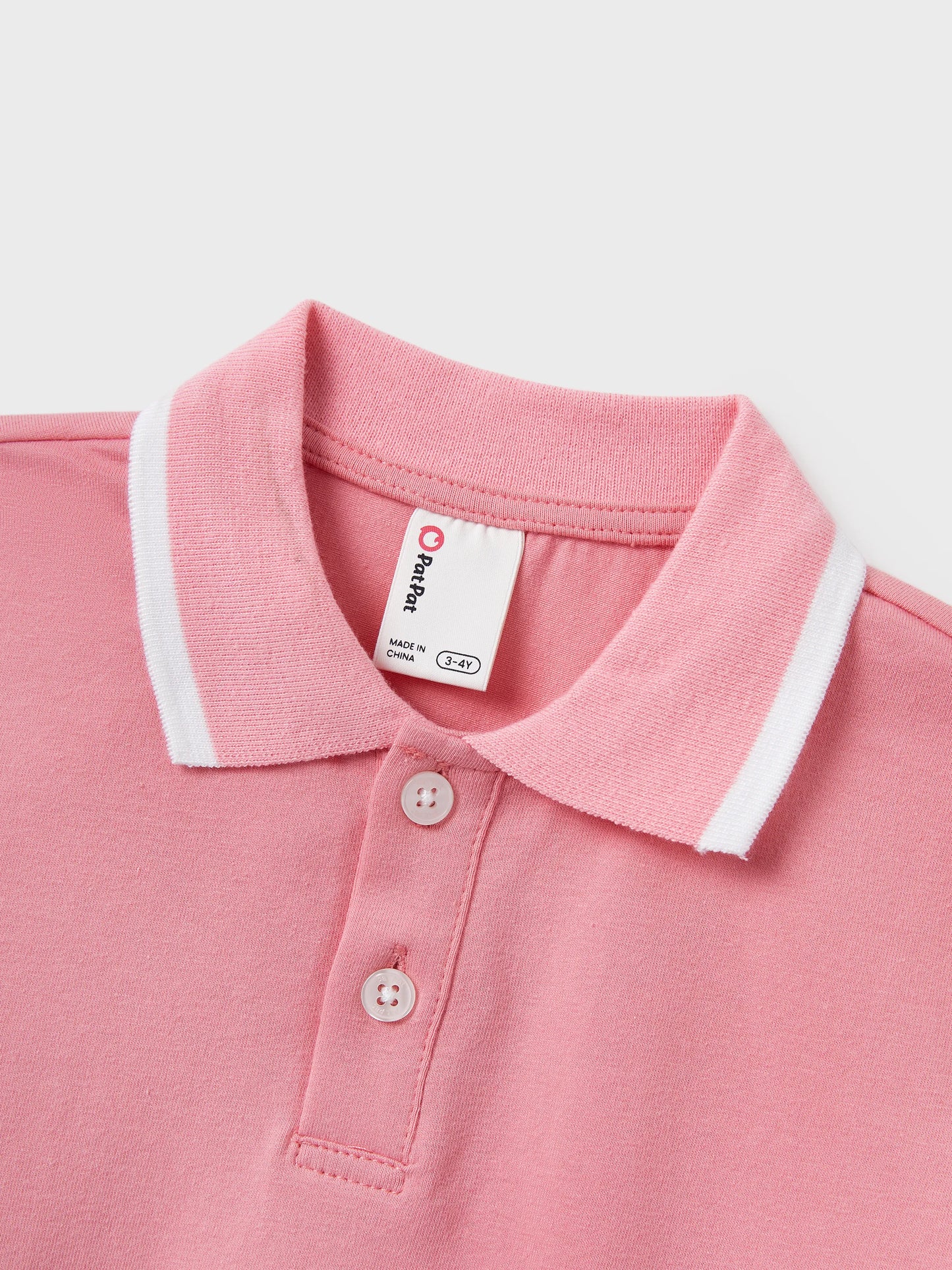 Family Matching Outfits Set Solid Color Short-sleeve Polo Collar Shirt or Flower Print Hollow out Dress  Pink